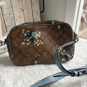 Coach Brown and Blue Floral Crossbody Bag